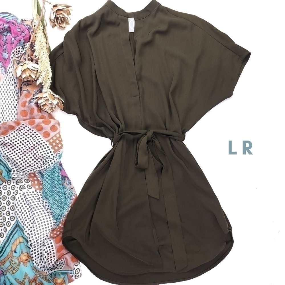 LR Olive Poly Belted Slip Dress Sz M